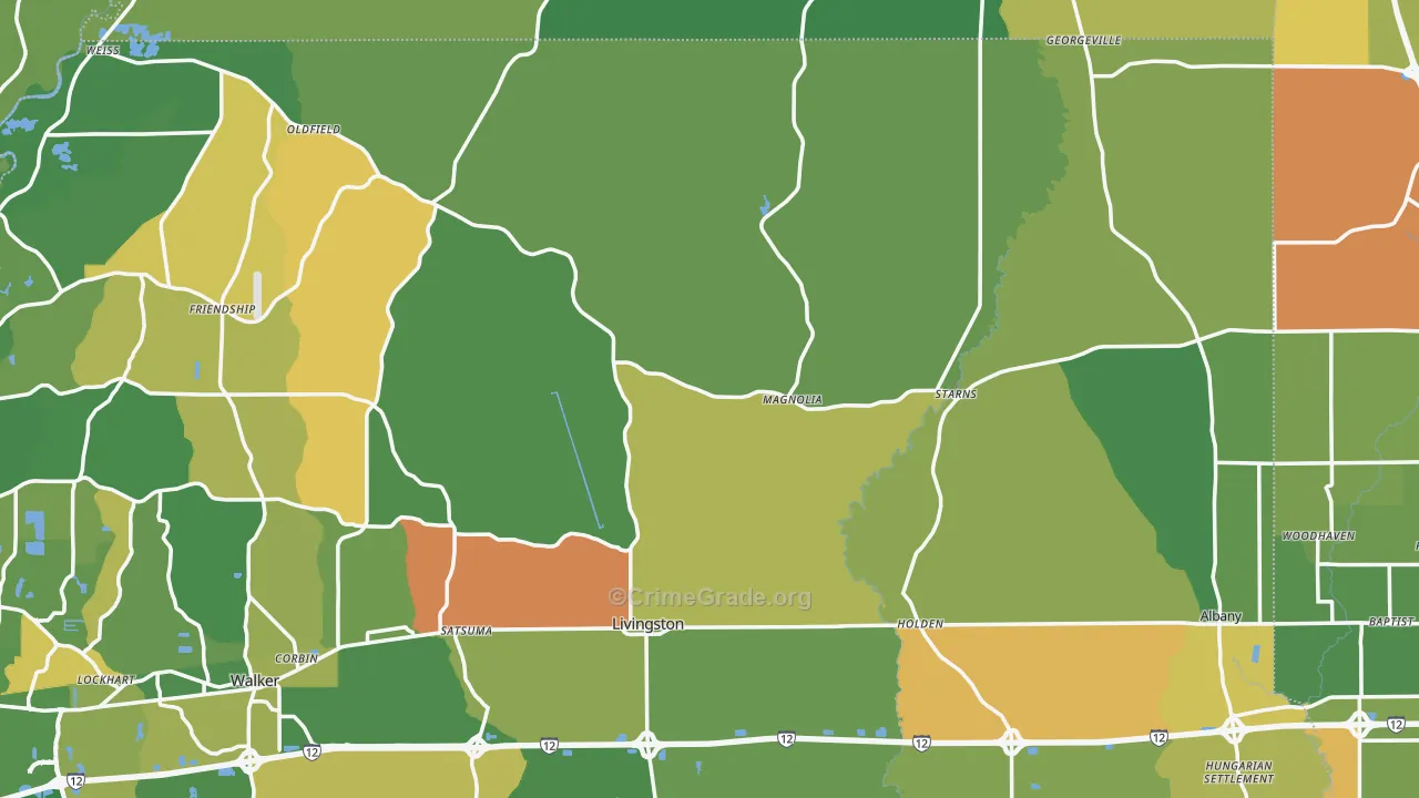 Magnolia, LA Map of Burglary Rates