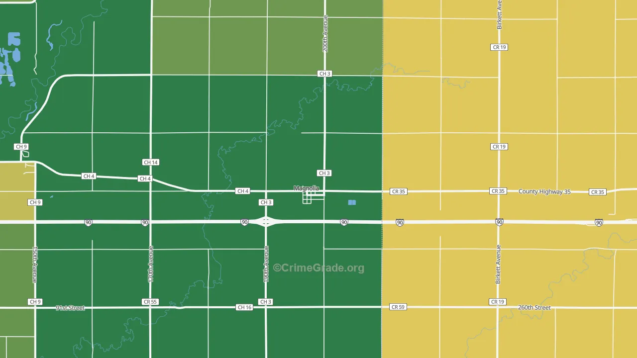 Magnolia, MN Map of Burglary Rates