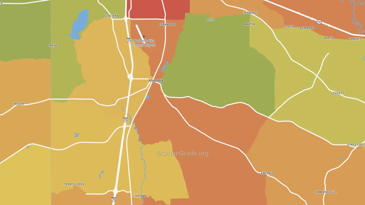 Magnolia, MS Map of Burglary Rates