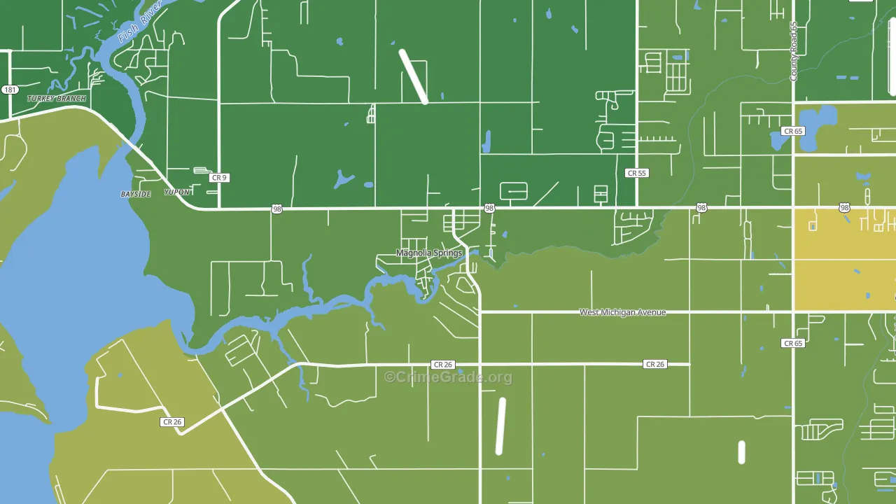 Magnolia Springs, AL Map of Burglary Rates