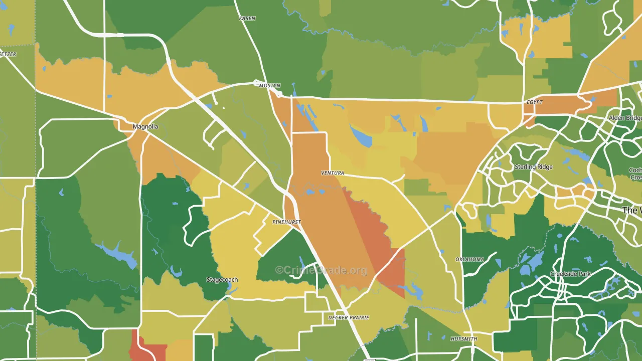 Magnolia, TX Map of Burglary Rates
