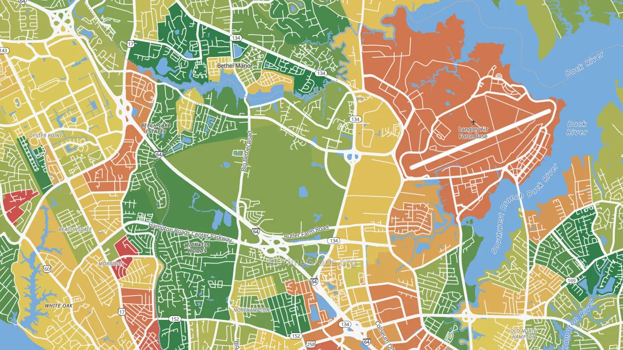 Magruder, Hampton, VA Map of Burglary Rates