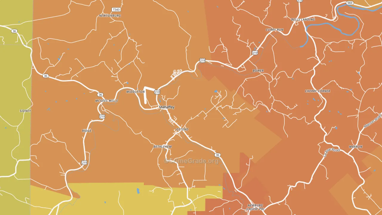 Mahaffey, PA Map of Burglary Rates