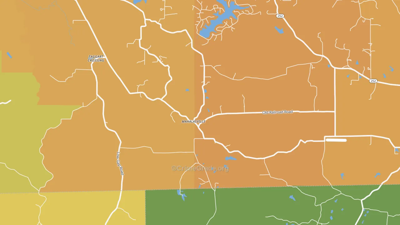 Mahalasville, IN Map of Burglary Rates