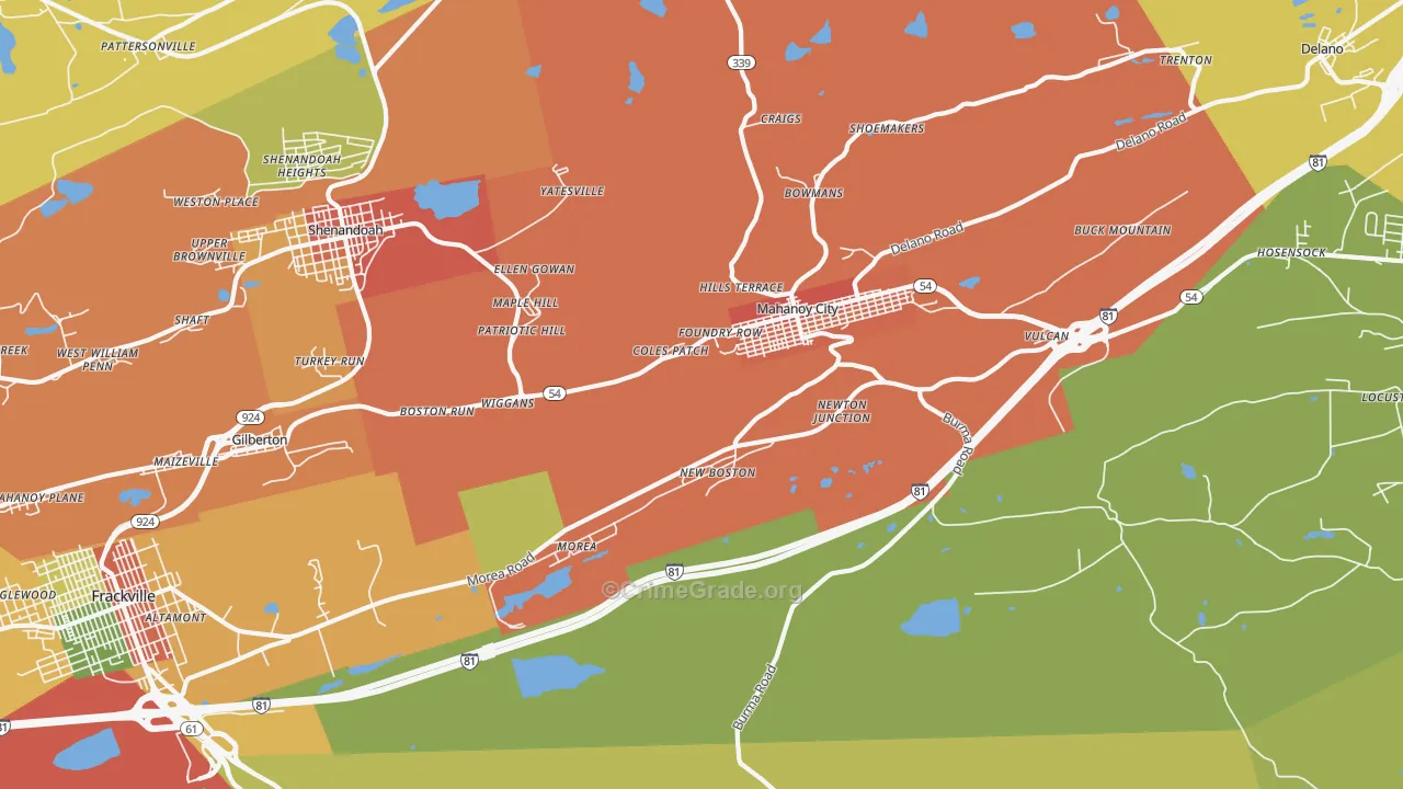Mahanoy City, PA Map of Burglary Rates