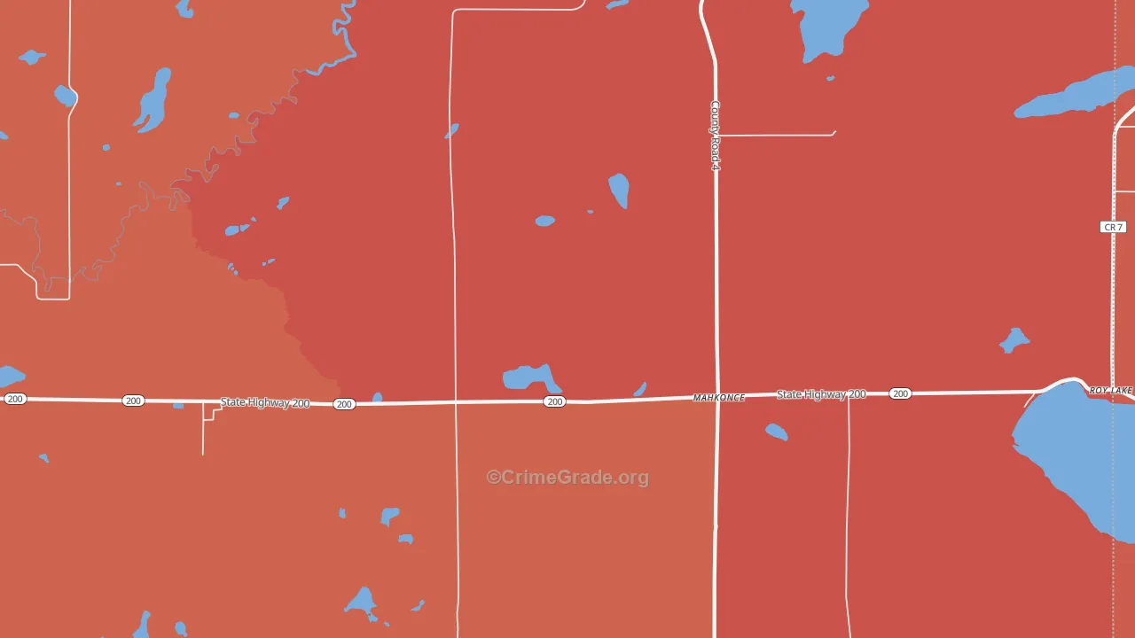 Mahkonce, MN Map of Burglary Rates