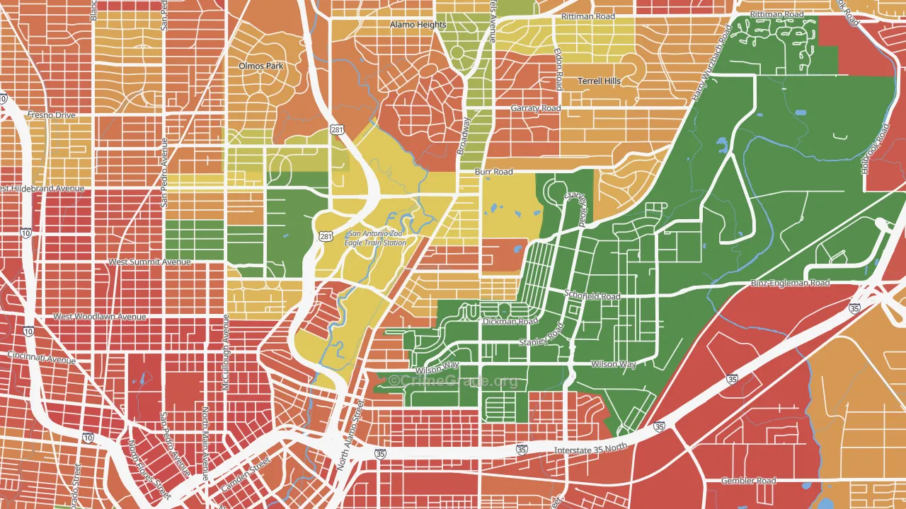 Mahncke Park, San Antonio, TX Map of Burglary Rates