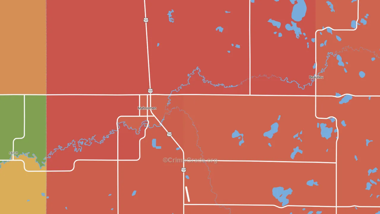 Mahnomen, MN Map of Burglary Rates