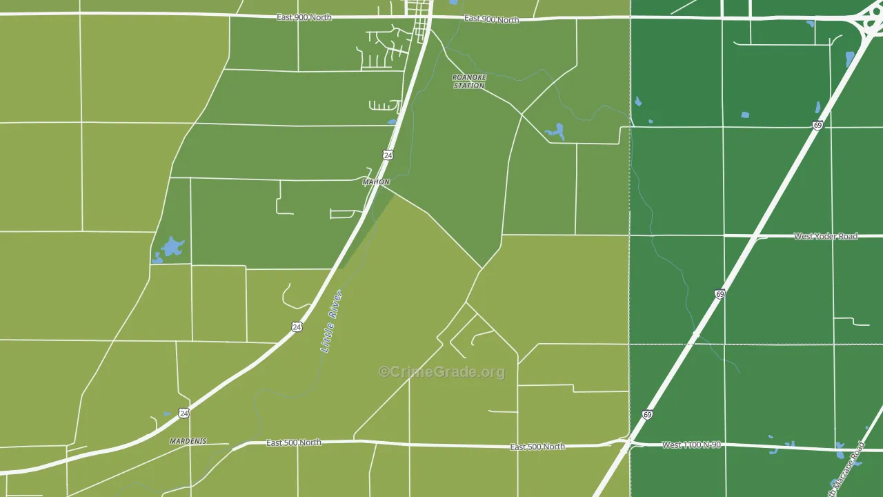 Mahon, IN Map of Burglary Rates