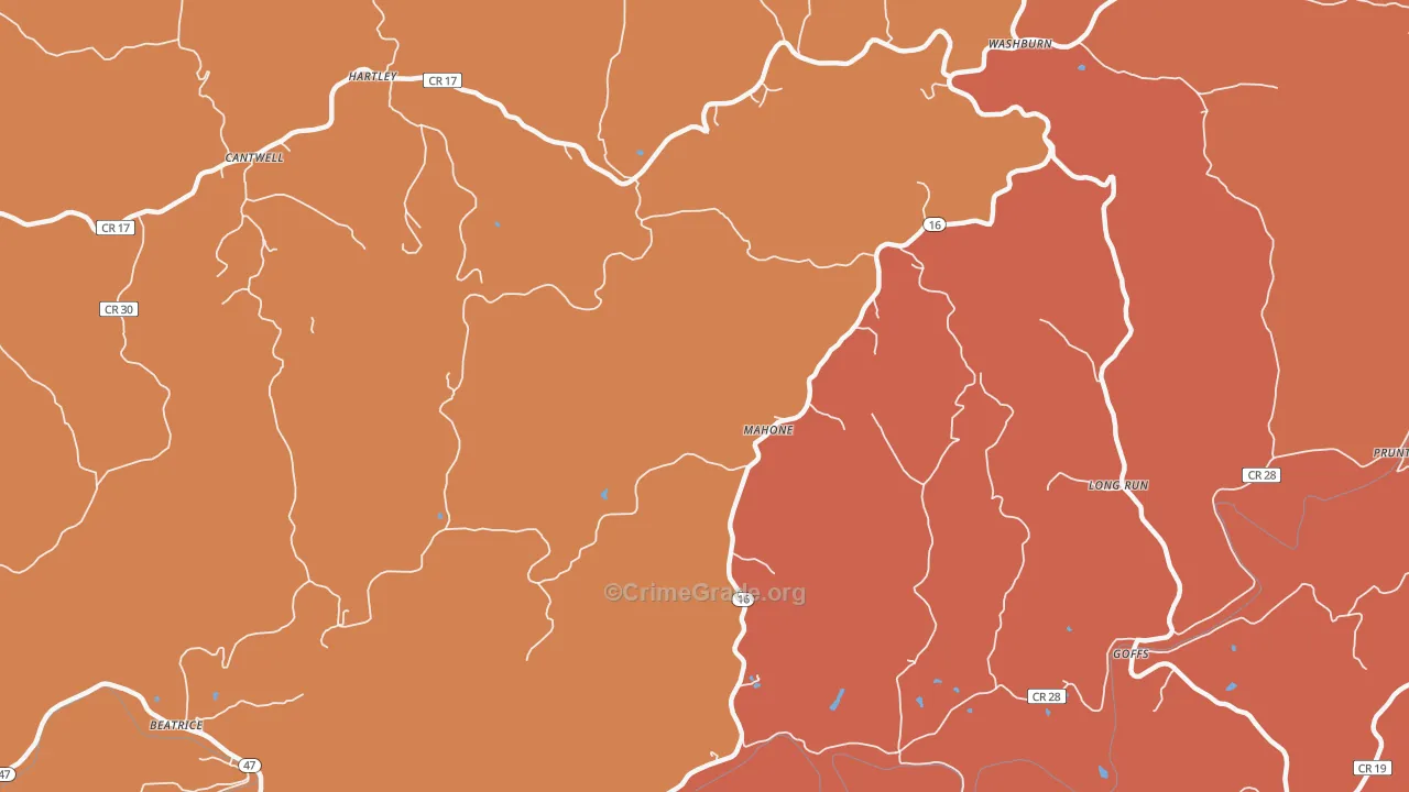 Mahone, WV Map of Burglary Rates