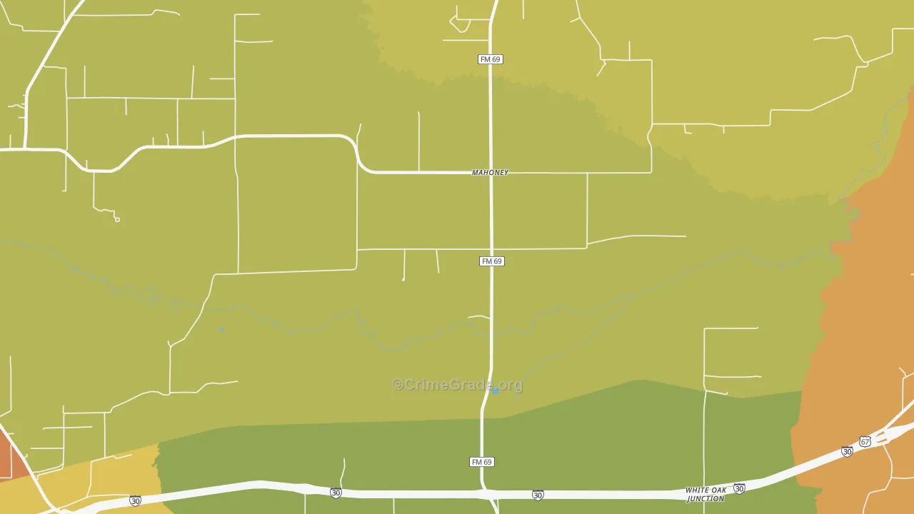Mahoney, TX Map of Burglary Rates