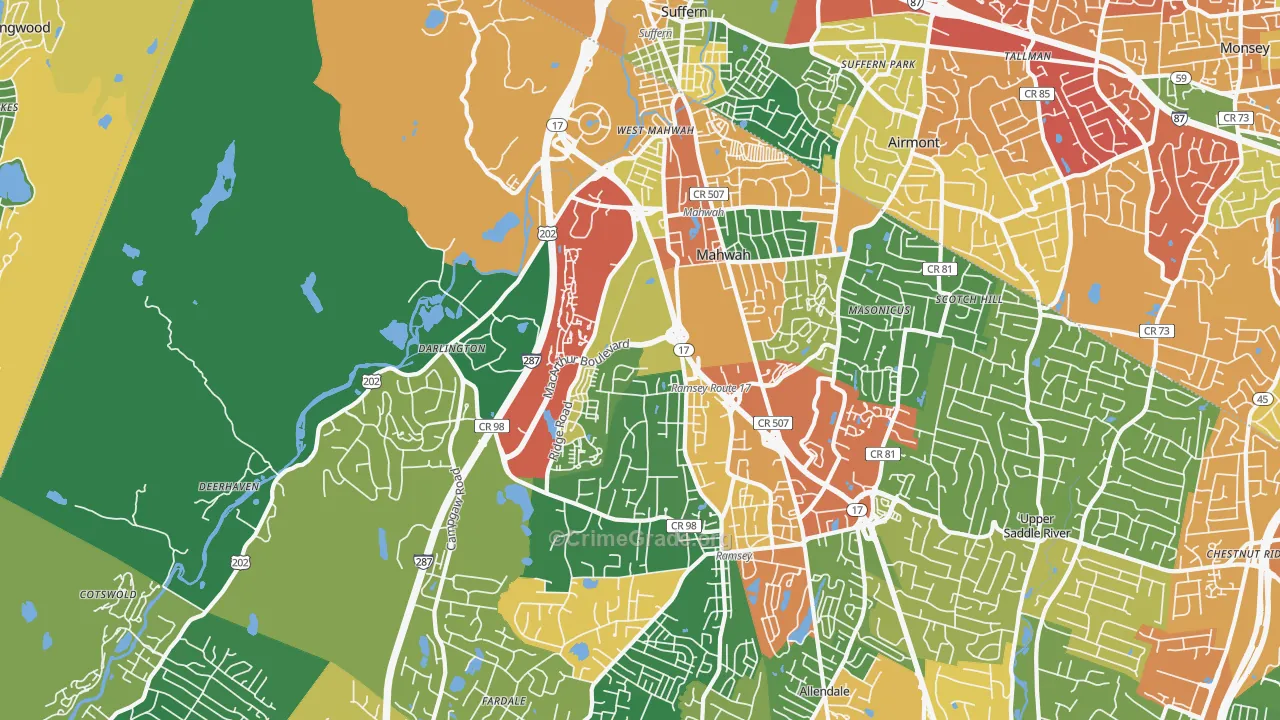 Mahwah, NJ Map of Burglary Rates