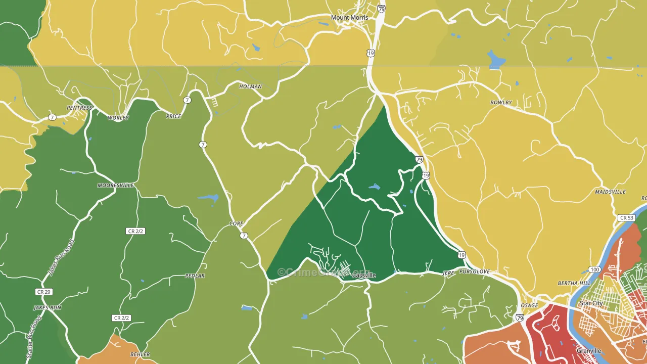 Maidsville, WV Map of Burglary Rates