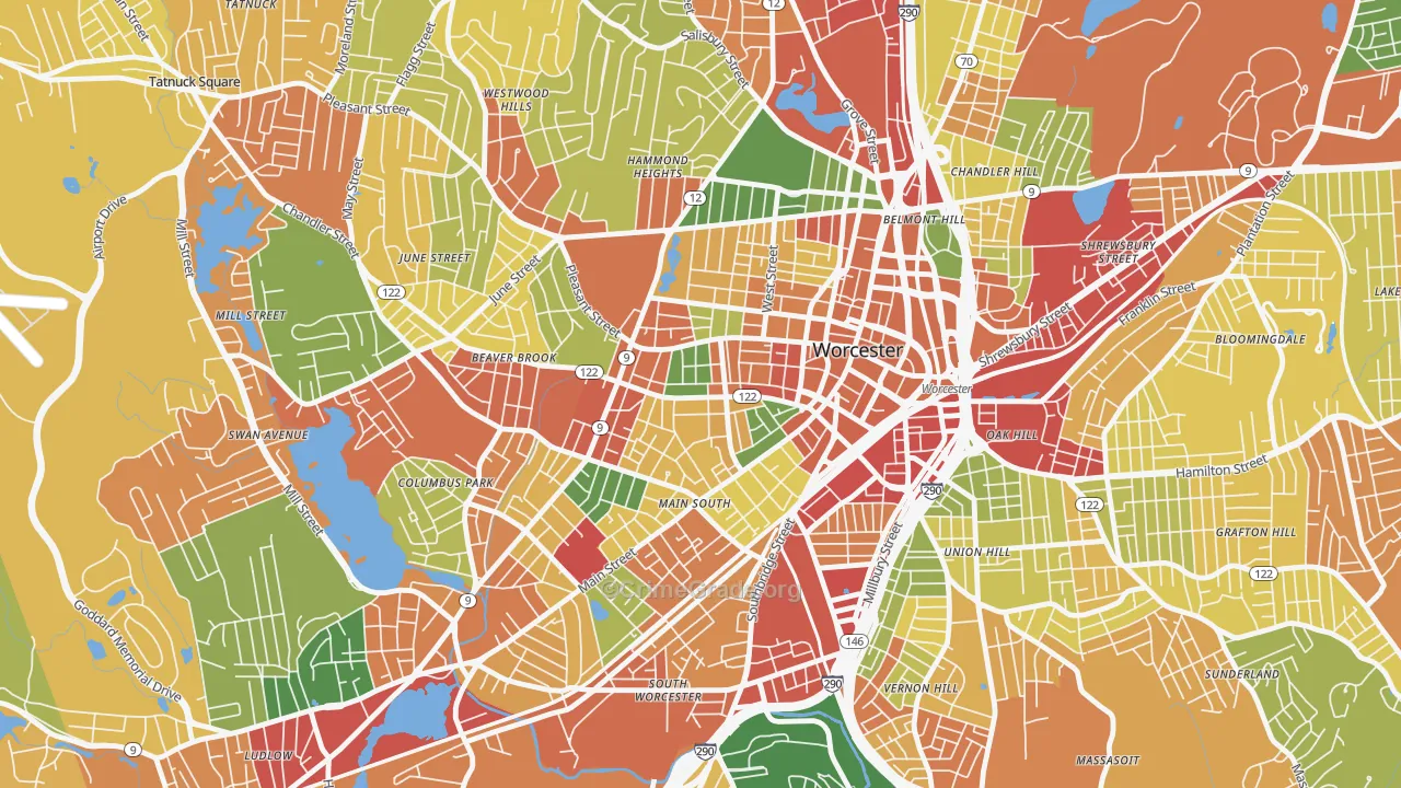 Main Middle, Worcester, MA Map of Burglary Rates