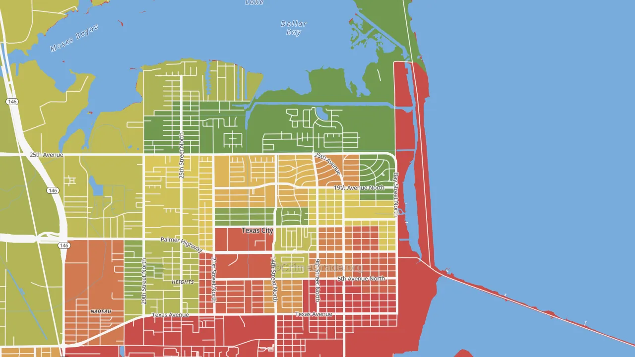 Mainland Park, Texas City, TX Map of Burglary Rates