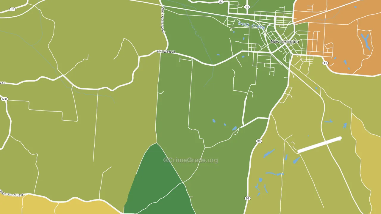 Mainsville, OH Map of Burglary Rates