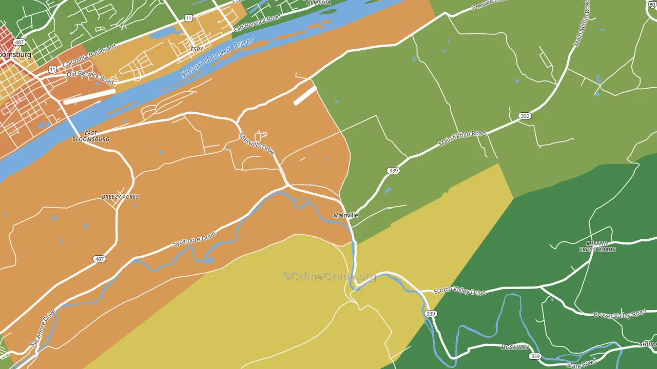 Mainville, PA Map of Burglary Rates