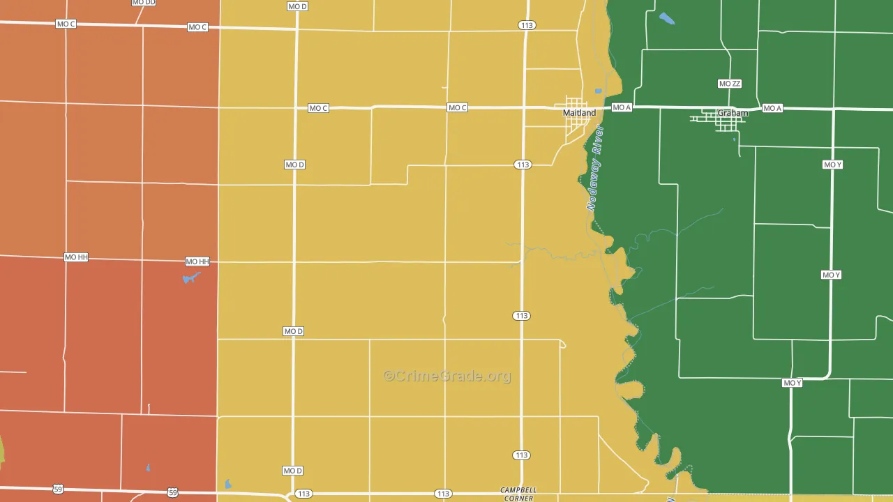 Maitland, MO Map of Burglary Rates