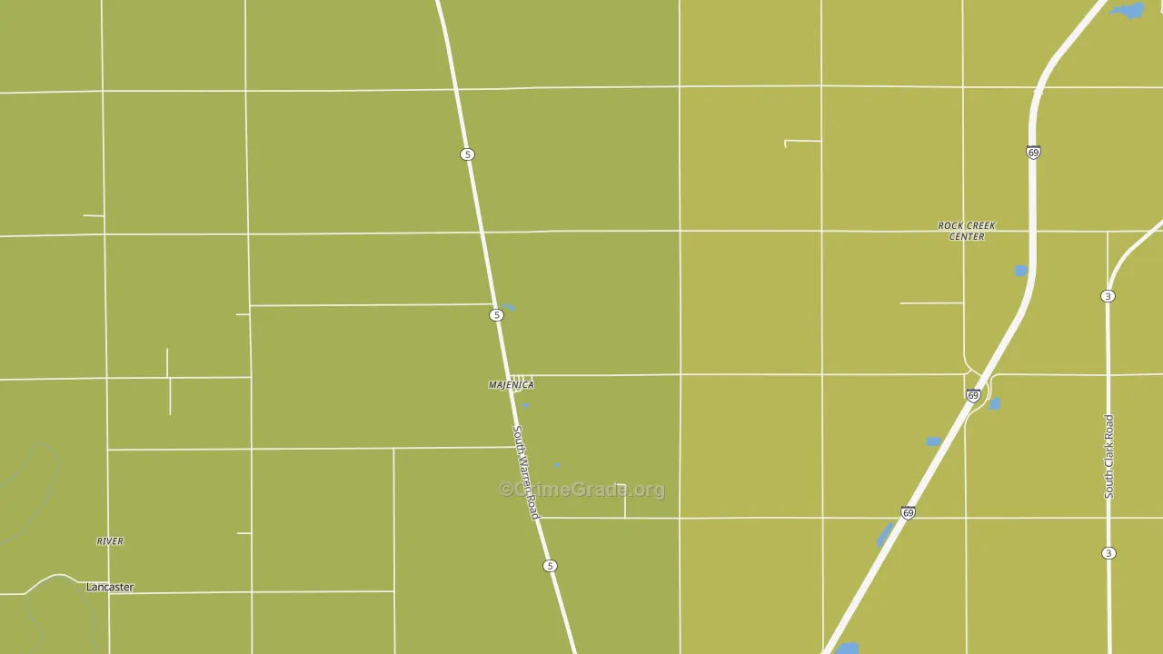 Majenica, IN Map of Burglary Rates