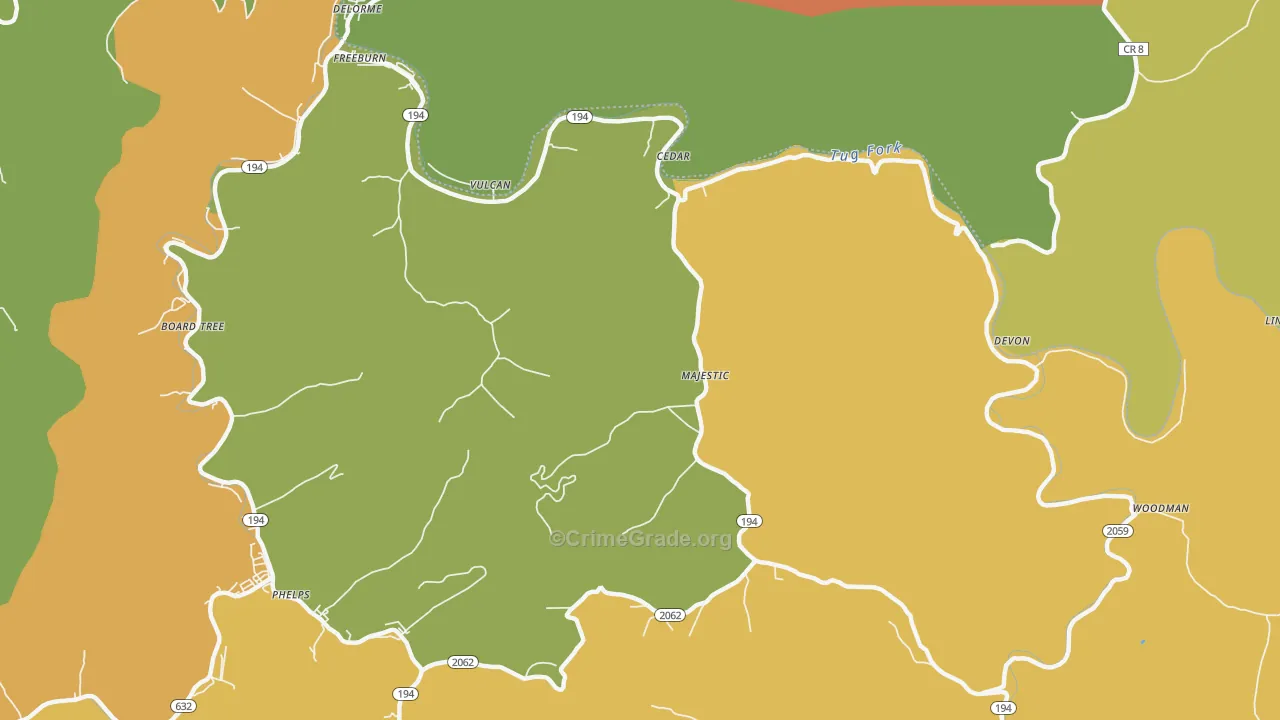 Majestic, KY Map of Burglary Rates
