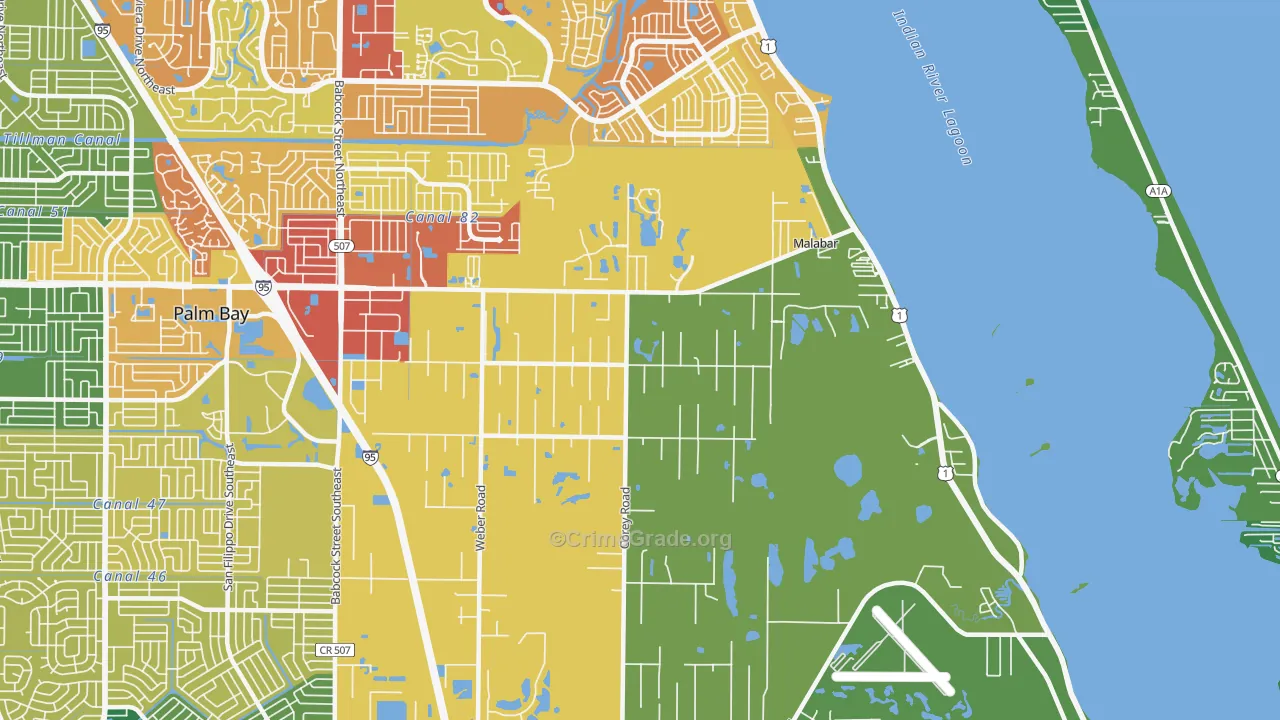 Malabar, FL Map of Burglary Rates