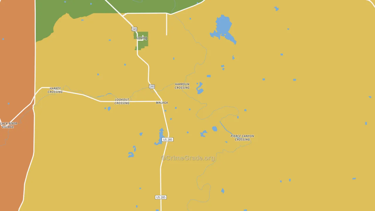 Malaga, NM Map of Burglary Rates