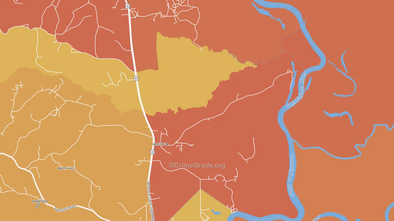 Malcolm, AL Map of Burglary Rates