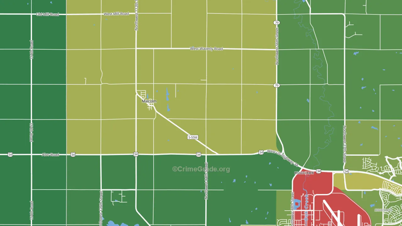 Malcolm, NE Map of Burglary Rates
