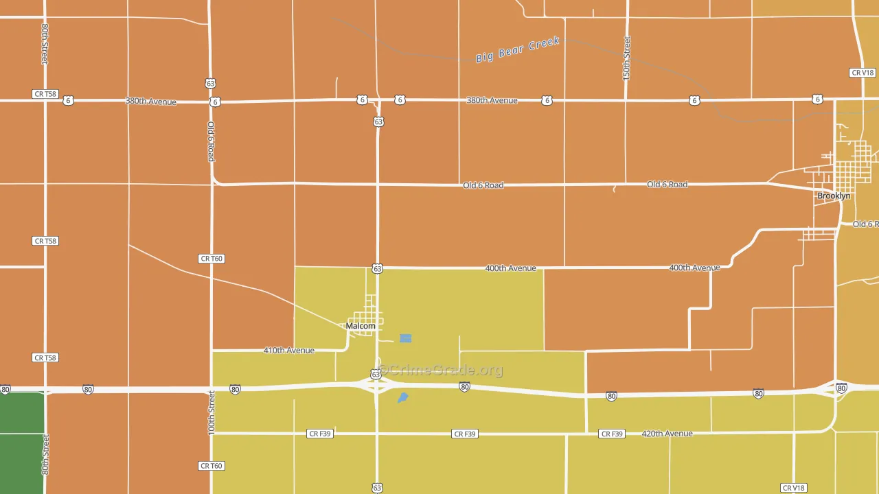 Malcom, IA Map of Burglary Rates