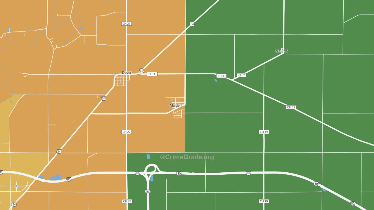 Malden, IL Map of Burglary Rates