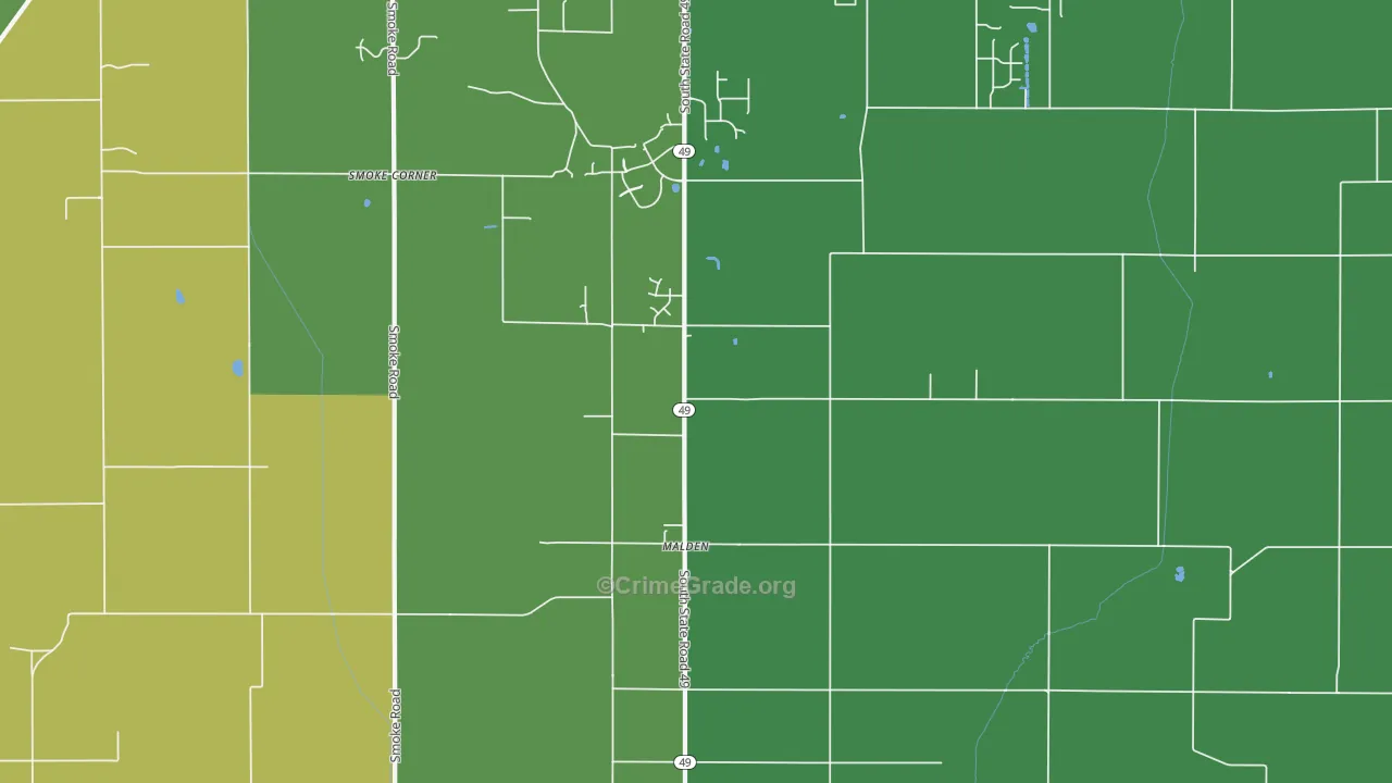 Malden, IN Map of Burglary Rates