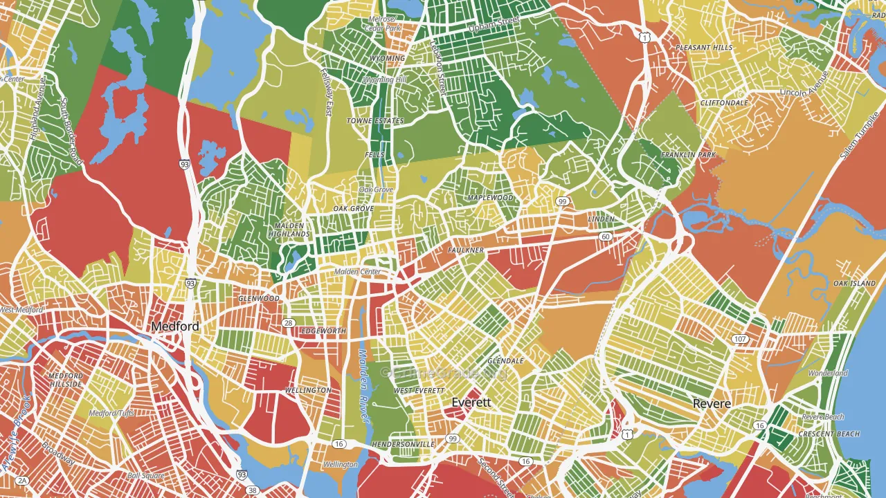 Malden, MA Map of Burglary Rates