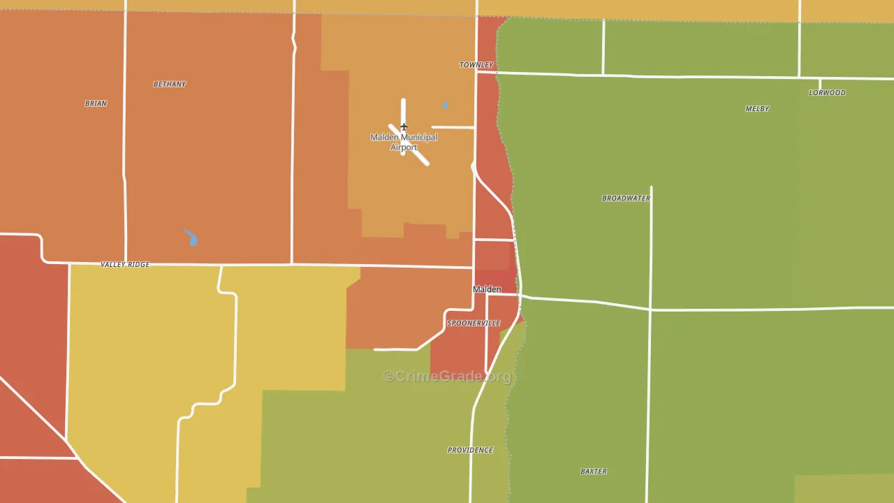 Malden, MO Map of Burglary Rates