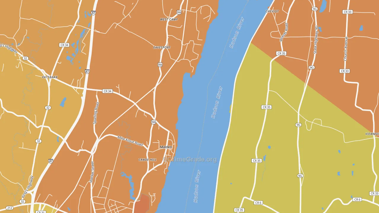 Malden-on-Hudson, NY Map of Burglary Rates
