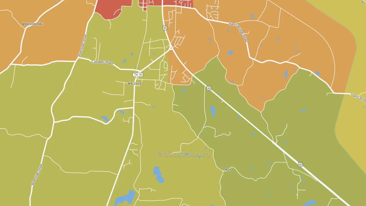 Malesus, TN Map of Burglary Rates