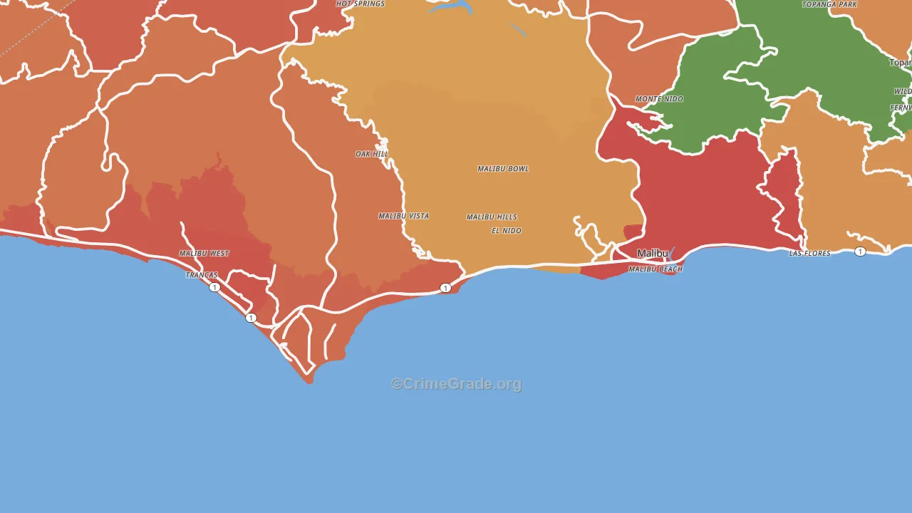 Malibu, CA Map of Burglary Rates