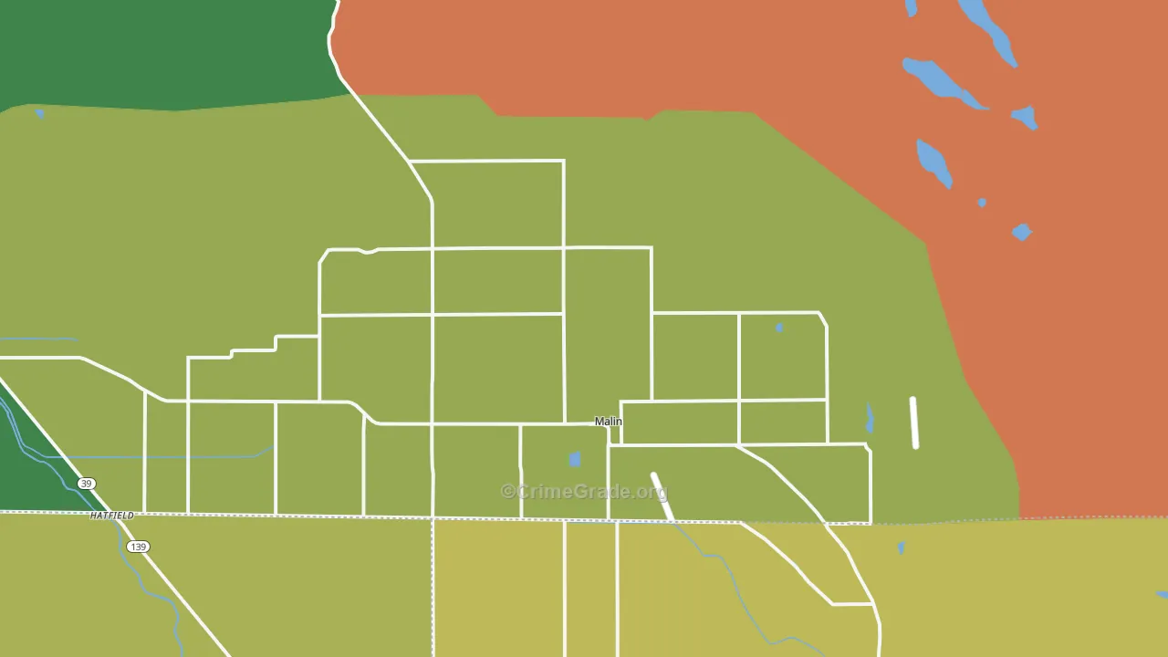 Malin, OR Map of Burglary Rates