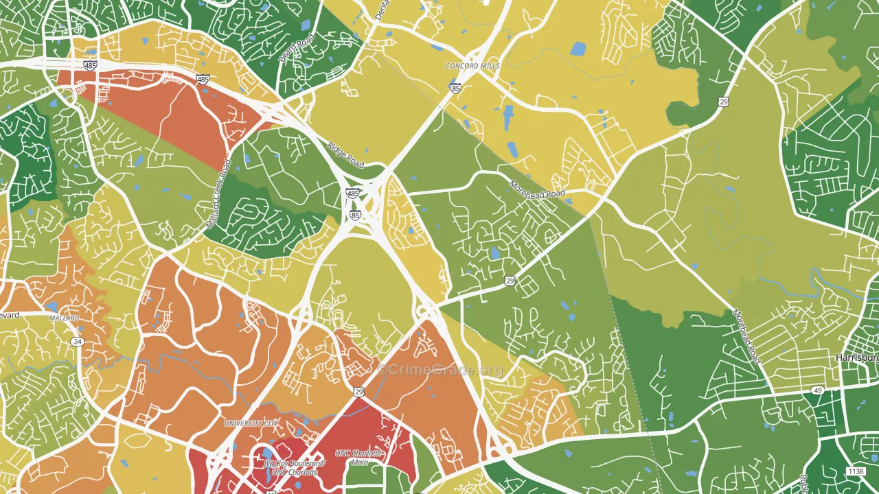 Mallard Creek-Withrow Downs, Charlotte, NC Map of Burglary Rates