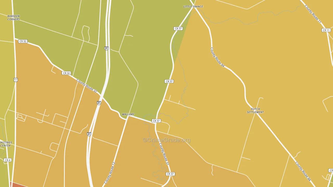 Mallory, NY Map of Burglary Rates