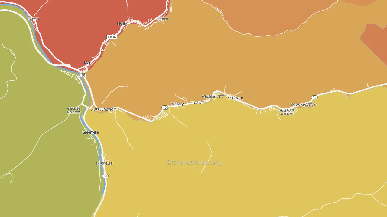 Mallory, WV Map of Burglary Rates