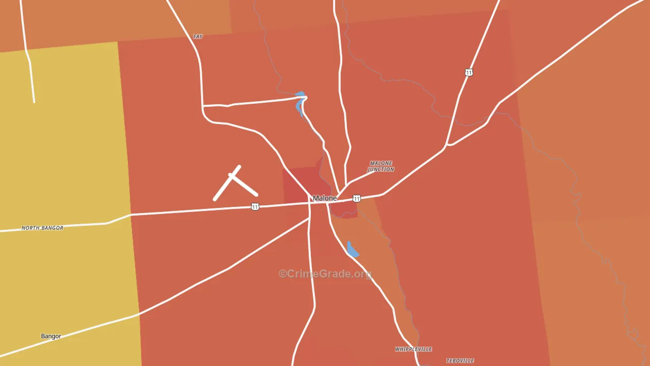 Malone, NY Map of Burglary Rates