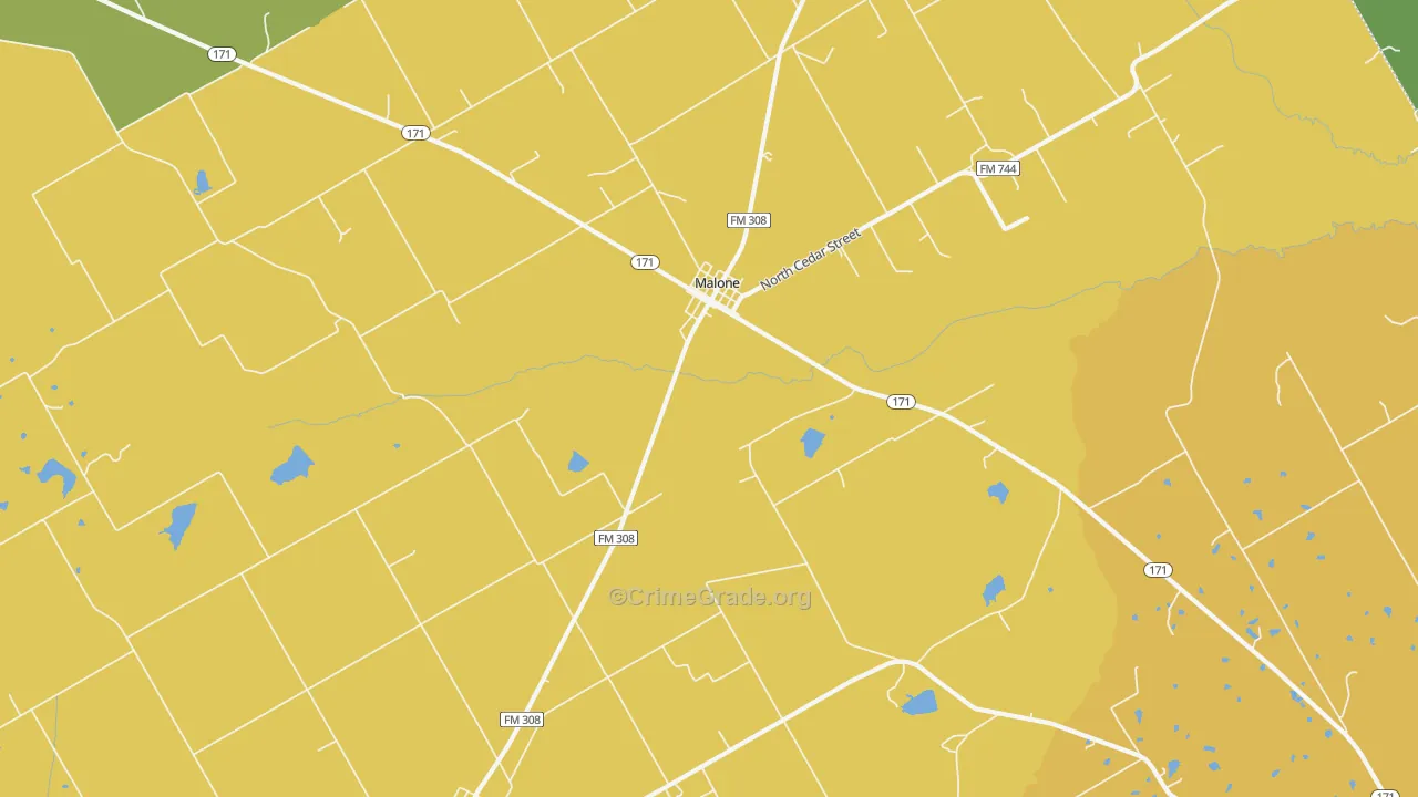 Malone, TX Map of Burglary Rates