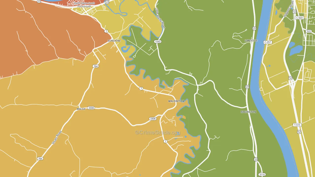 Maloneton, KY Map of Burglary Rates