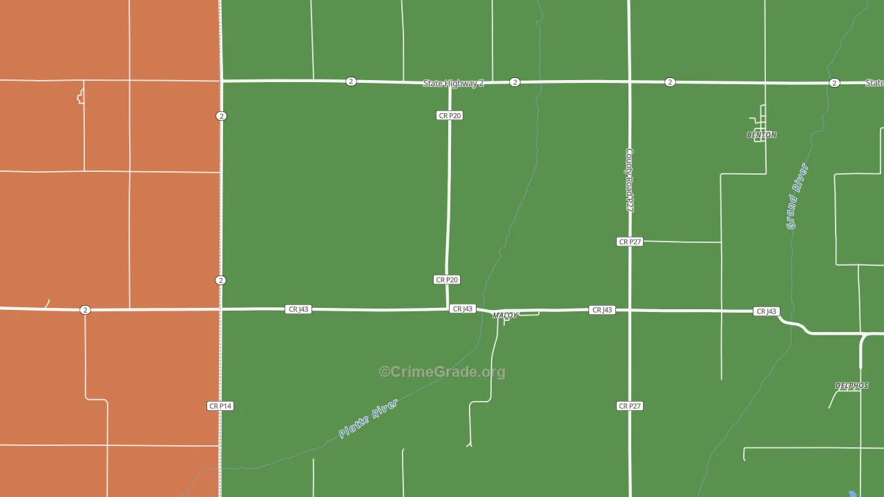 Maloy, IA Map of Burglary Rates