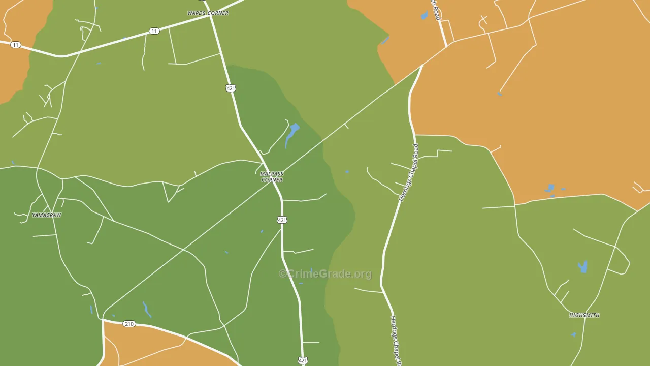 Malpass Corner, NC Map of Burglary Rates