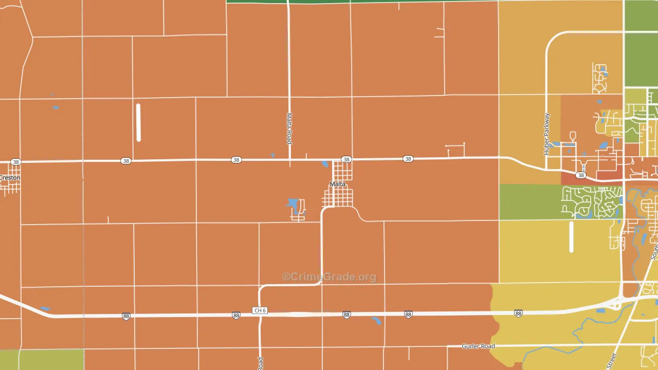Malta, IL Map of Burglary Rates