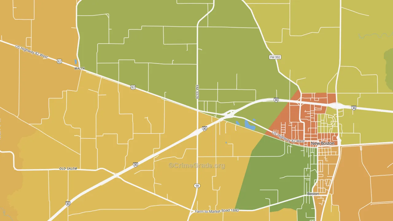 Malta, TX Map of Burglary Rates