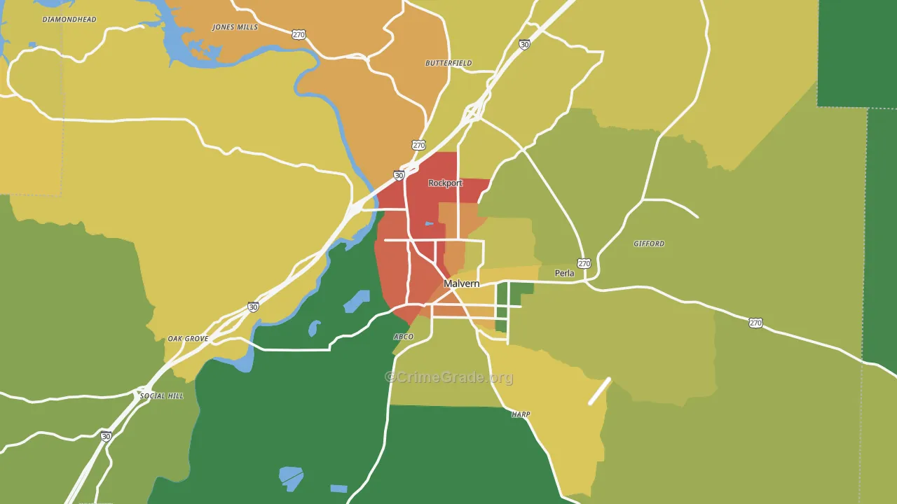 Malvern, AR Map of Burglary Rates