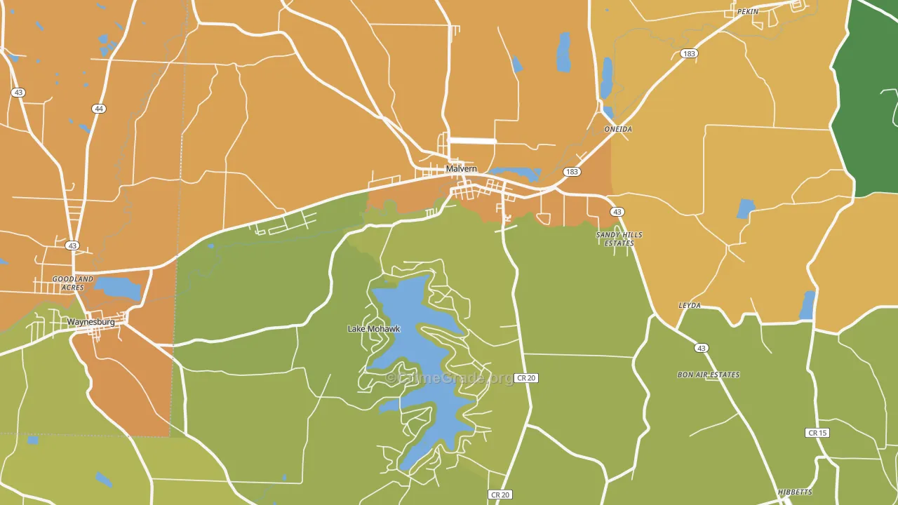 Malvern, OH Map of Burglary Rates