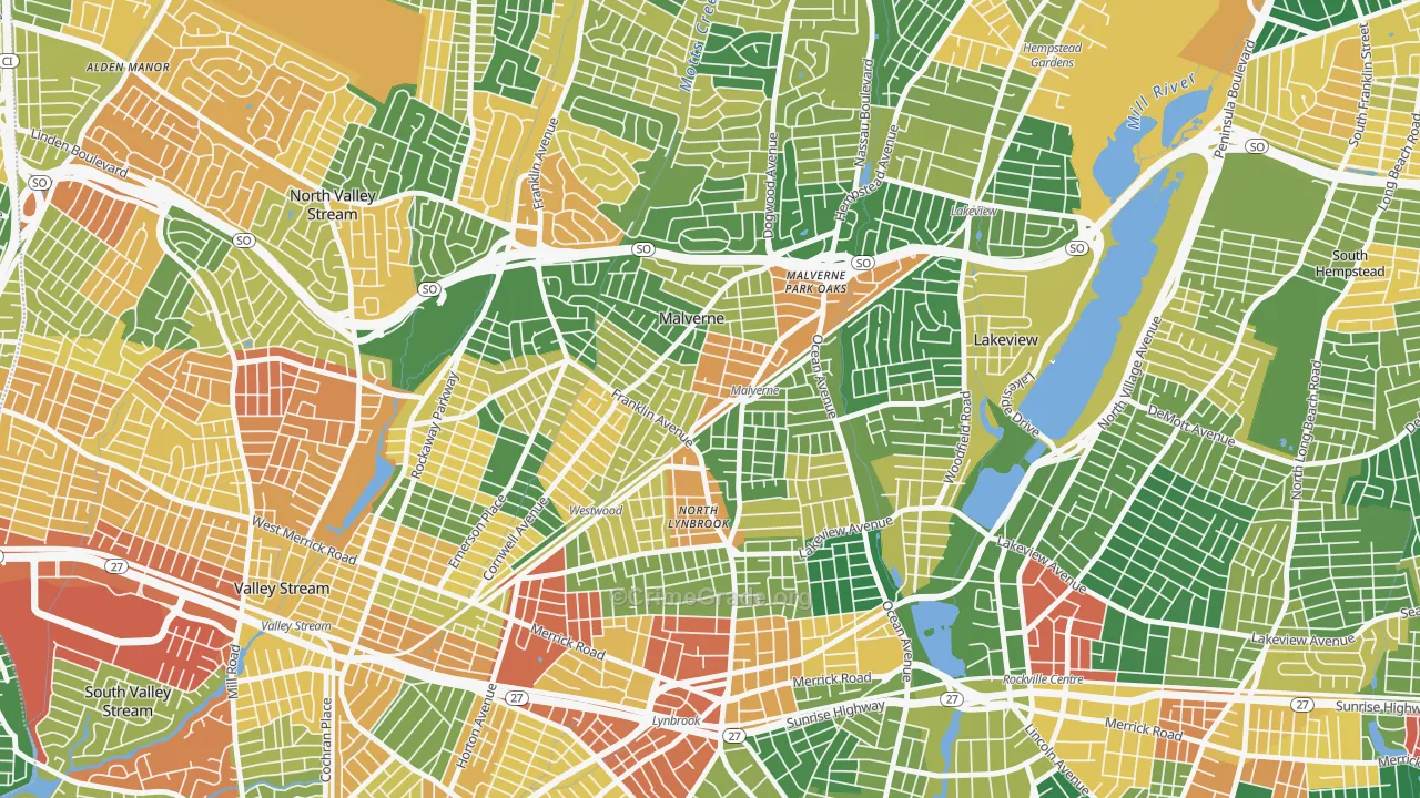 Malverne, NY Map of Burglary Rates